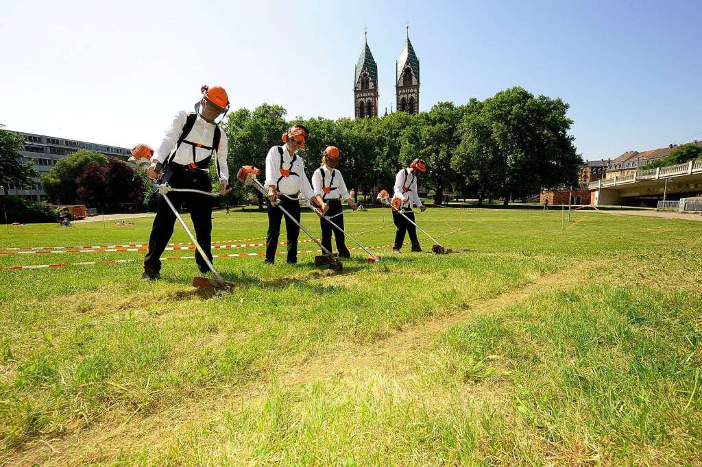 Entstehung des Rasenkunstprojekts vor der Herz-Jesu Kirche im Freiburger Stadtteil Sthlinger.