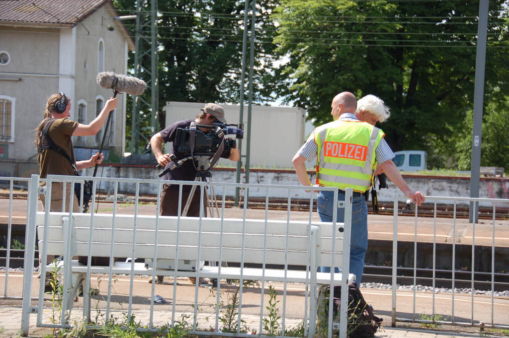 Der havarierte Gterzug in der Nhe des Bahnhofs in Mllheim.