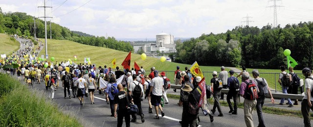 Zu Tausenden strmten Menschen am Sonn...egen die Atomenergie zu demonstrieren.  | Foto: dpa
