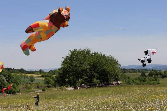 Bunte Drachen steigen in die Luft