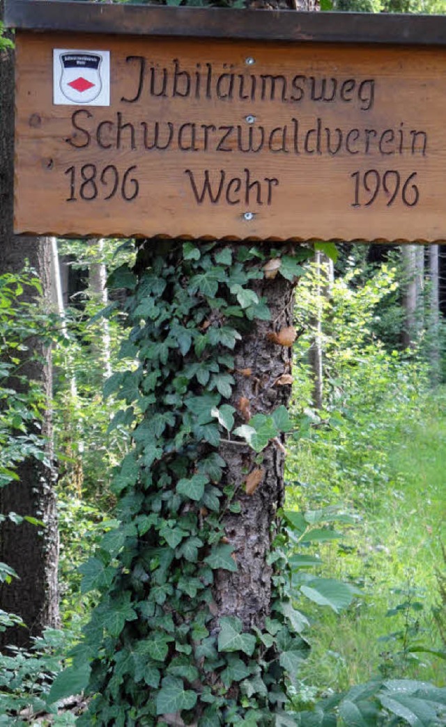 Holztafeln weisen auf den unterhalb de...bilumsweg des Schwarzwaldvereins hin.  | Foto: Hansjrg Bader
