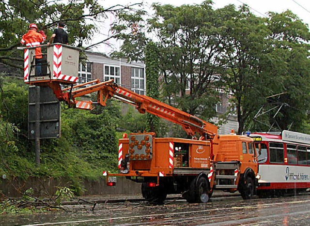 Tram blockiert: Abgebrochene ste in der Basler Strae.   | Foto: m. eisele