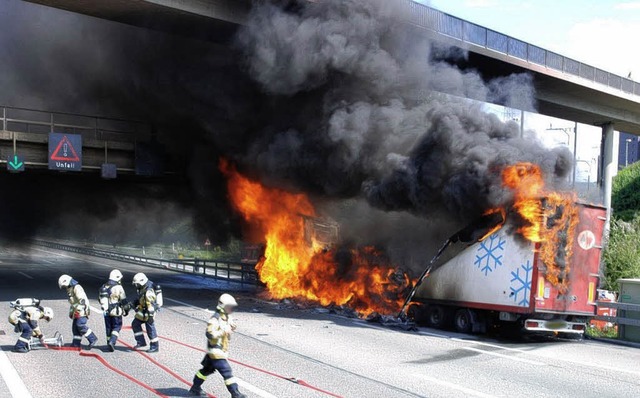 Die Feuerwehr konnte nicht verhindern,...erbrcke zwischen Muttenz ausbrannte.   | Foto: Polizei Baselland