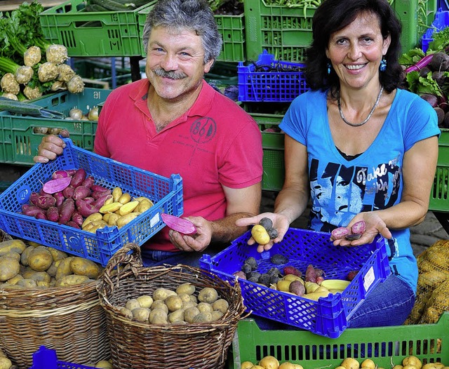 Gibt&#8217;s auch in bunt: die Kartoffeln bei Christa und Otmar Binder.  | Foto: Kunz
