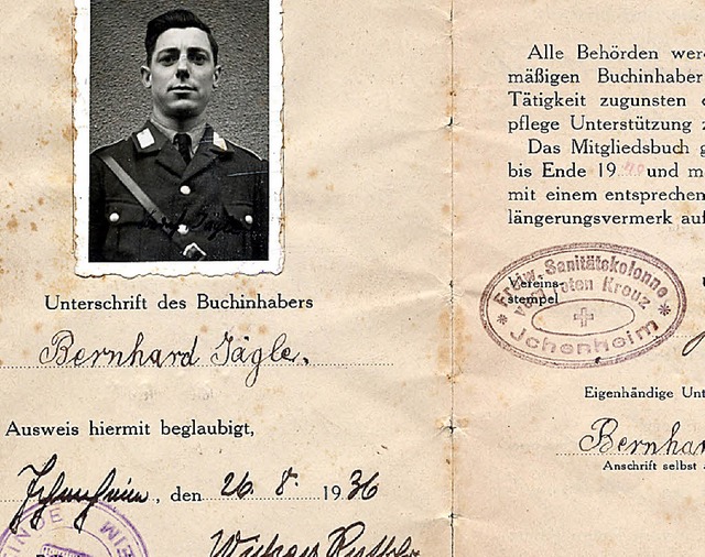 Der Dienstausweis von Bernhard Jgle aus dem Jahr 1936   | Foto: DRK