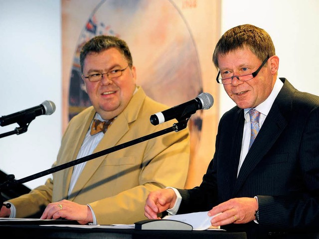 Christian und Andreas Hodeige (rechts)...schftsfhrer, bei der Jubilumsfeier.  | Foto: Thomas Kunz