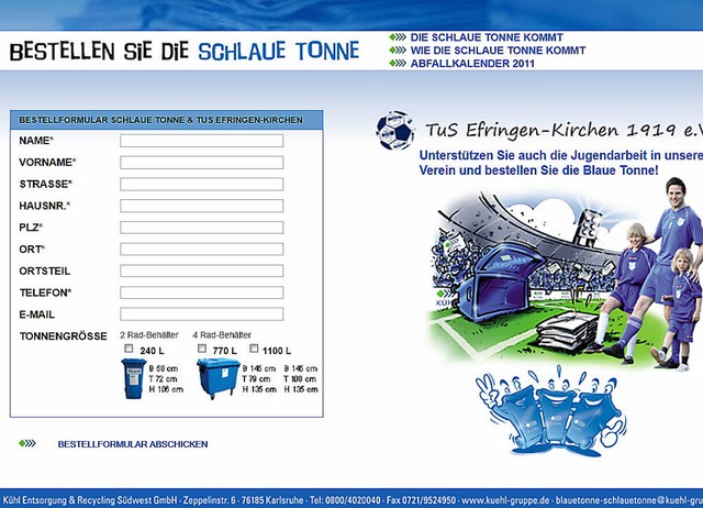 So wirbt der TuS im Internet fr die Blaue Tonne.   | Foto: screenshot: bz