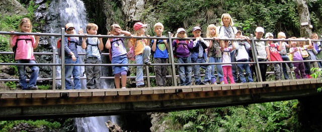 Die Kinder des evangelischen Kindergar... am rauschenden Todtnauer Wasserfall.   | Foto: Hubert Dbele