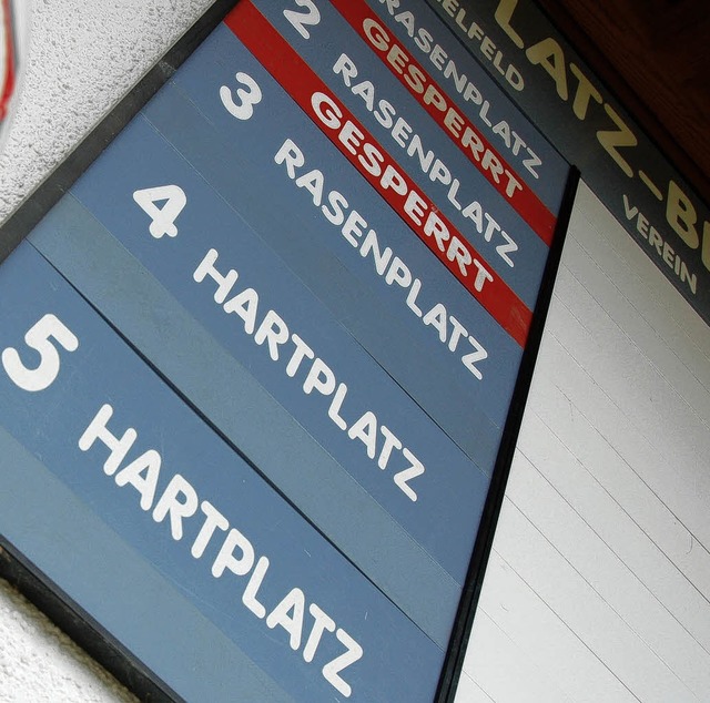 Platzbelegungstafel im Grtt: Die Hart...hr in Kunstrasenspielfelder umgebaut.   | Foto: Nikolaus Trenz