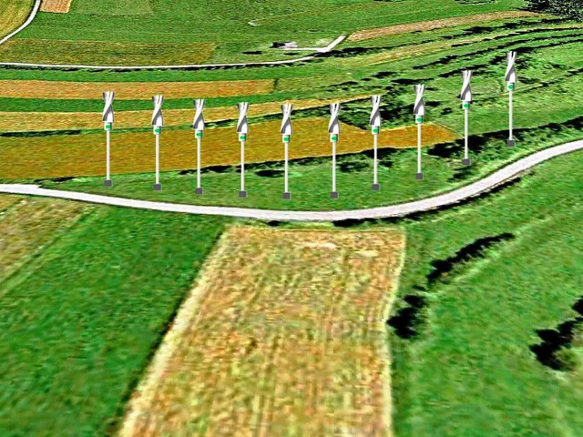 Zehn Windturbinen sollen in hlingen  gebaut werden.  | Foto: Montage Firma Superbull AG