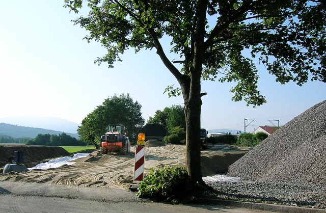 Auf dem Gelnde an der Bahn an der Eck...schinen fr die Gleisbauarbeiten ein.   | Foto: Sylvia-Karina Jahn