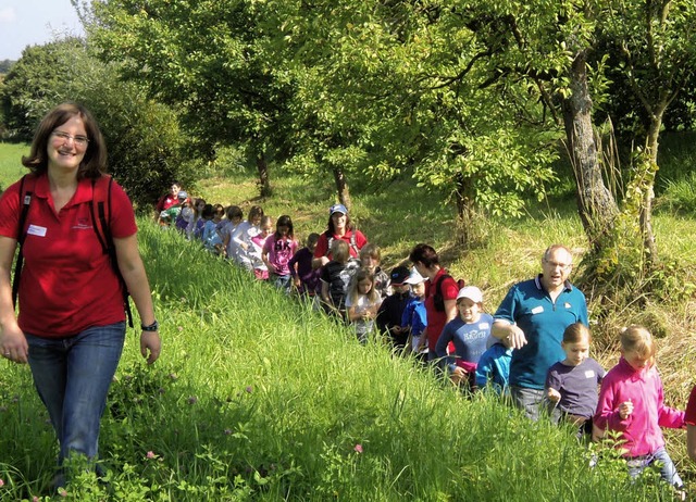 Unten Wasser, oben blauer Himmel und d...Die Bachwanderung der DJK kam gut an.   | Foto: Miriam Benz