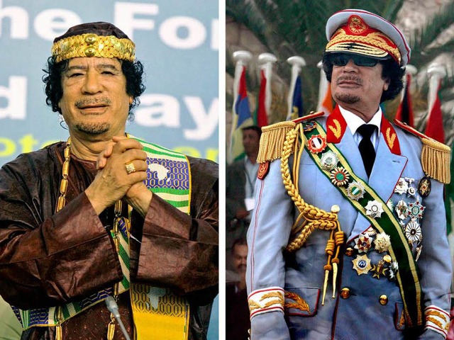 Muammar al-Gaddafi prsentierte sich b...en gerne in operettenhaften Kostmen.   | Foto: DPA