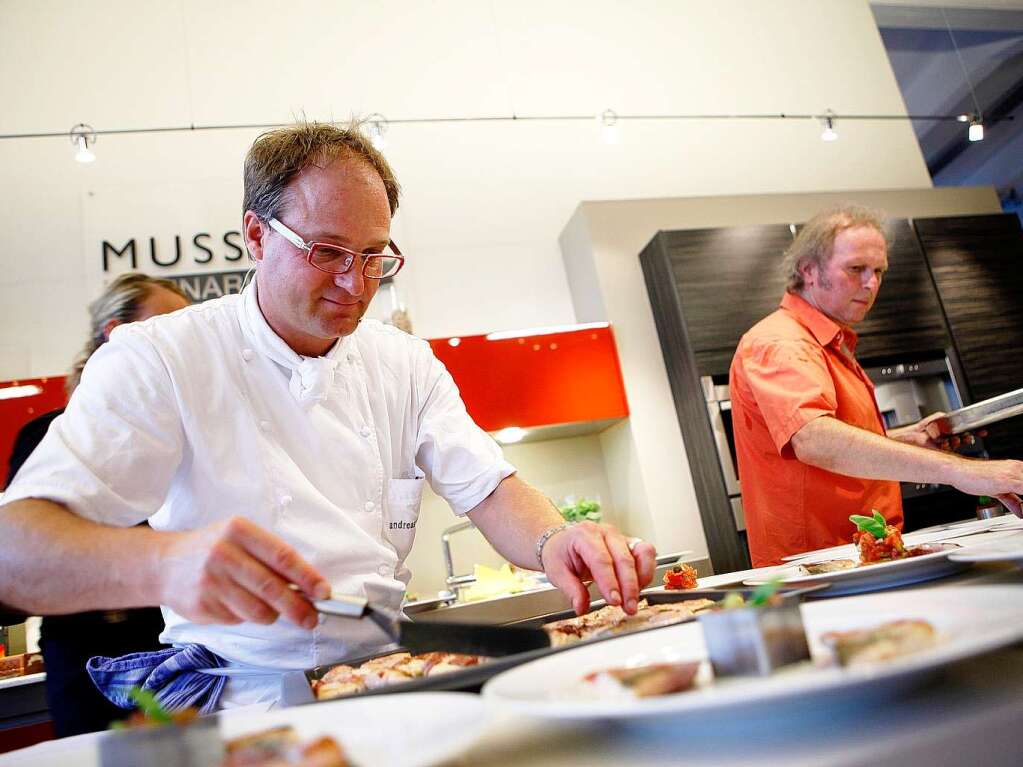 Koch und Foodstylist Andreas Miessmer, Moderator Uwe Baumann