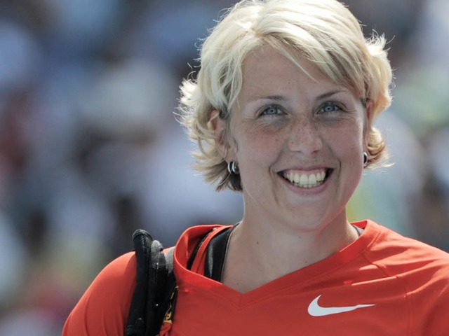 Christina Obergfll freut sich ber ih...lifikation bei der  Leichtathletik-WM.  | Foto: dpa