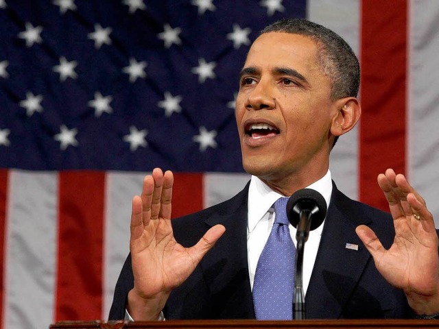 Es war vielleicht eine seiner wichtigs...mpferische: Barack Obama im Kongress.  | Foto: dpa