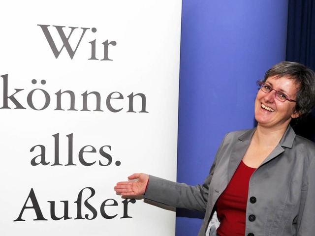 <ppp>Hochdeutsch: Silke Krebs  findet den Slogan </ppp>immer noch gut  | Foto: dpa