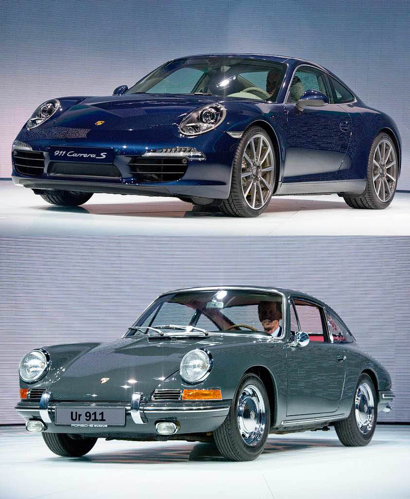 Die Bildkombo zeigt einen sogenannten Porsche "Ur 911" und den neuen Porsche 911 Carrera S