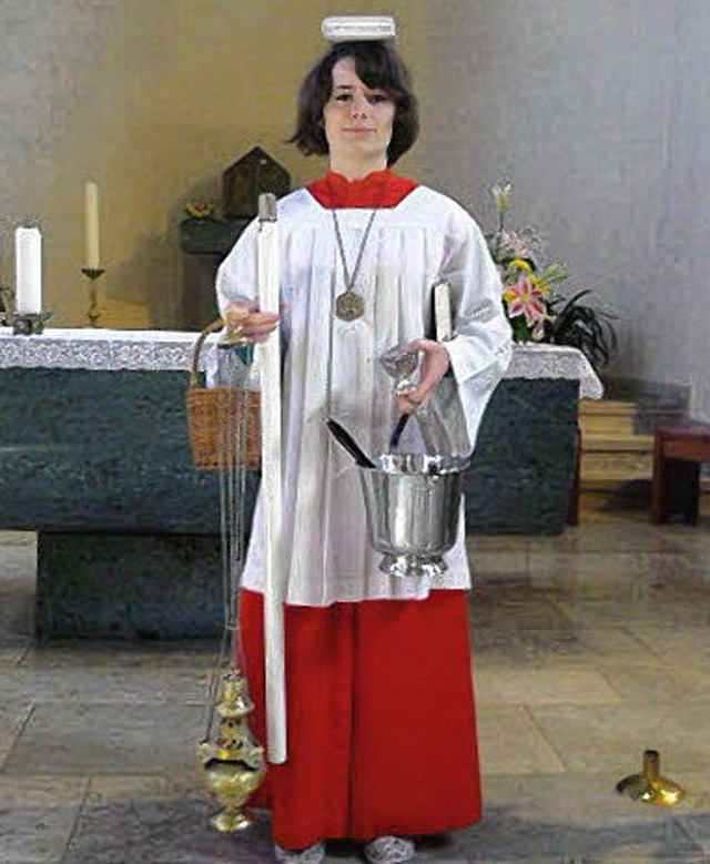 Christin Rims wurde als Ministrantin f...am Altar beim Papstbesuch ausgewhlt .  | Foto: Privat