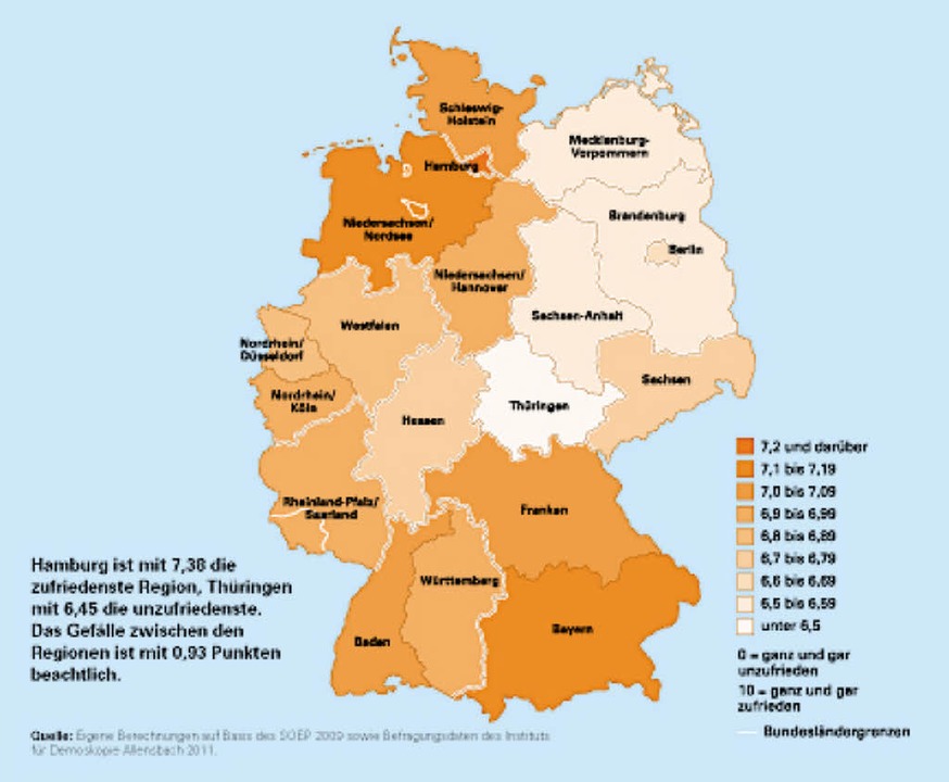 In welchen Regionen sind die Menschen ...ichsten? Die bersicht fr Deutschland  | Foto: Glcksstudie Deutsche Post