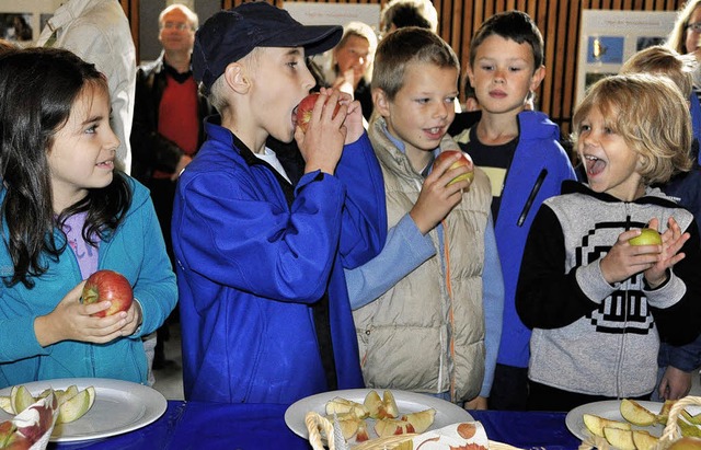 Ein gesunder Genuss: In die erntefrischen pfel beien Kinder gerne.  | Foto: Daniel Gramespacher