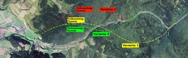 Die verschiedenen Varianten fr den Falkensteigtunnel   | Foto: Grafik: Landratsamt