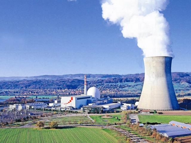 Das Schweizer Atomkraftwerk  Leibstadt...ergrund die deutsche Gemeinde Dogern.   | Foto: KKL