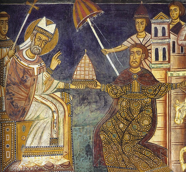 Kaiser Konstantin (rechts) vor Papst S...ischen Kloster Santi Quattro Coronati   | Foto: verlag