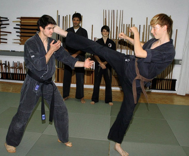 Die vier erfolgreichen Karate-WM-Teiln...co Maier (links) und Stephan Fischer.   | Foto: Karin Heiss