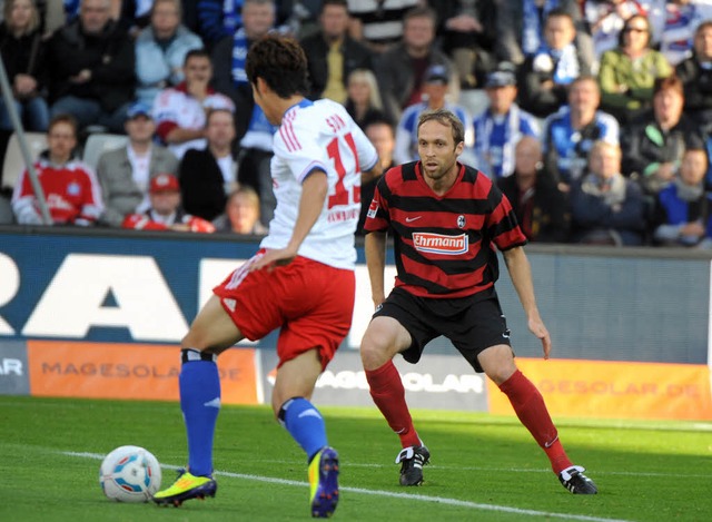 Andreas Hinkel bei seinem ersten Auftritt fr den SC.  | Foto: Michael Heuberger