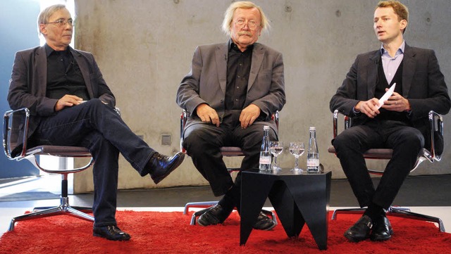 Peter Sloterdijk (Mitte) sprach mit Wa... und Mateo Kries ber Rudolf Steiner.   | Foto: Thomas Mink