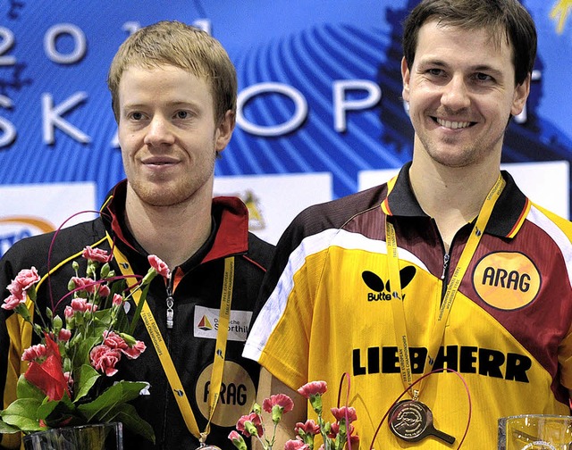 Patrick Baum (l.) und Timo Boll bestritten wie  im Vorjahr das Finale  | Foto: dpa