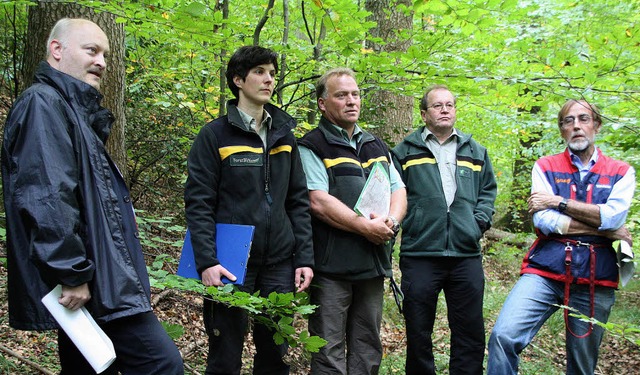Im Wald (von links):  Enrico Penthin, ...ises  und  Gemeinderat Jrgen Lieser.   | Foto: Silvia faller