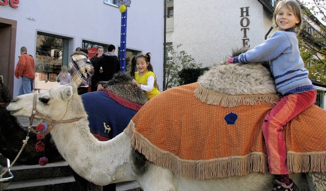 Tierisches Vergngen: Am Weltspartag k...einem Kamel sitzend ablichten lassen.   | Foto: Monika Rombach