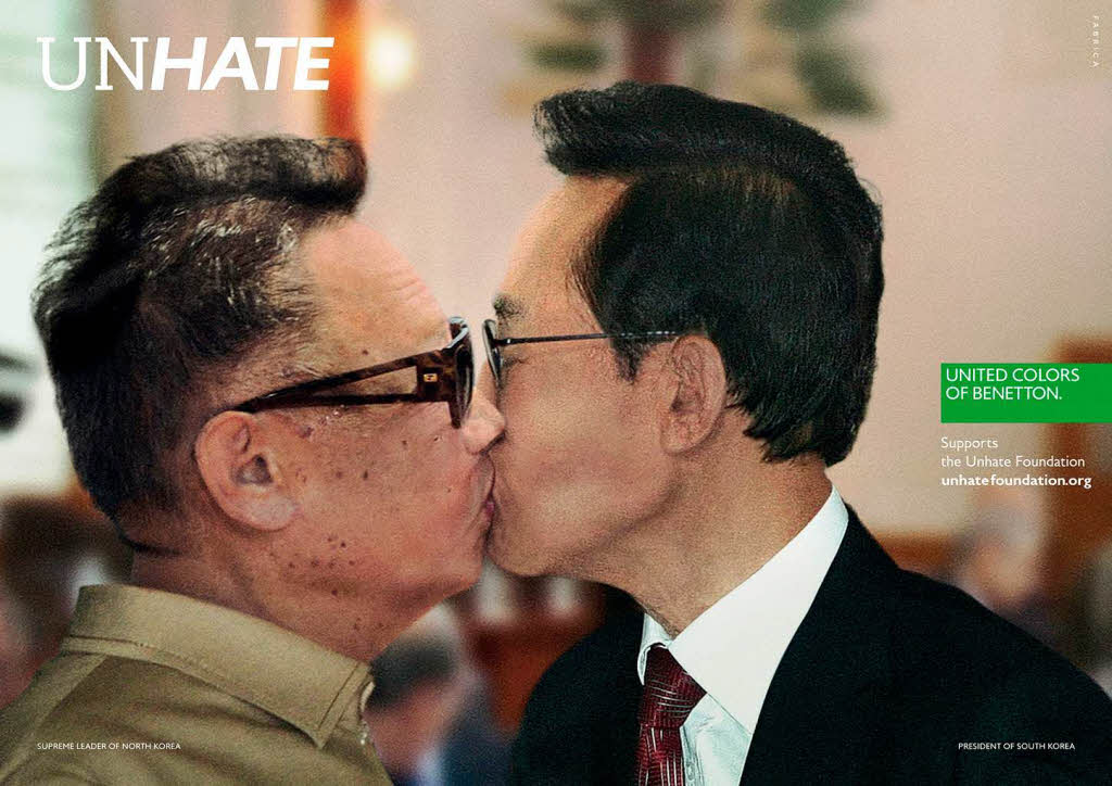 Nord- und Sdkorea sind verfeindet. Auf dem Plakat von Benetton herrscht nichts als Liebe zwischen Nordkoreas Regierungschef Kim Jong-il und Sdkoreas Prsidenten Lee Myung-bak.