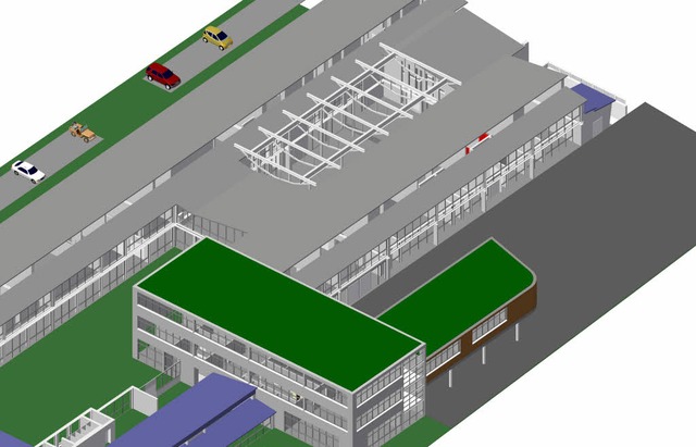 So knnte das BiZ nach dem Umbau ausse...eigeschossigen Querriegelbau (Mitte).   | Foto: REPRO: BZ/QUELLE: STADT ETTENHEIM