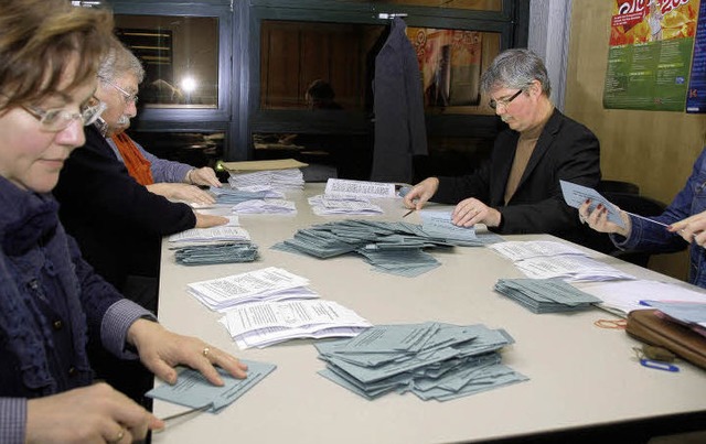 Die Briefwahlvorstand hatte bei der Volksabstimmung am Sonntagabend gut zu tun.  | Foto: Ingrid Bhm-Jacob