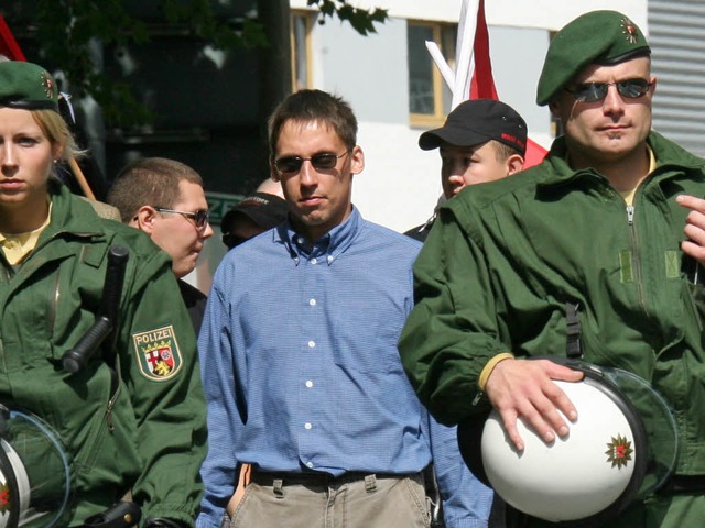 Ralf Wohlleben  whrend einer NPD-Demonstration in Jena. (Archivbild)  | Foto: dpa