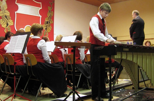 Beim Herbstkonzert der Oberbergener Wi...te  Julian Wrner ein Solo am Marimba.  | Foto: johannes Bitzenhofer