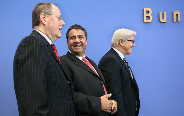 Mit der Troika an die  Macht?  Peer St...d Frank Walter Steinmeier (v. links)    | Foto: dpa