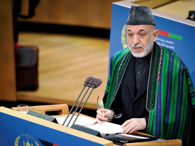 Prsident  Hamid Karsai auf der  Afghanistan-Konferenz   | Foto: DAPD