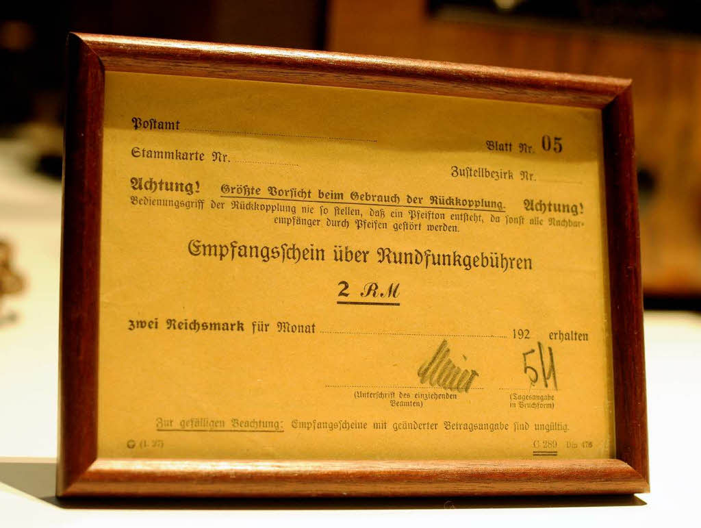 Empfangsschein Rundfunkgebhren, 1920er Jahre.