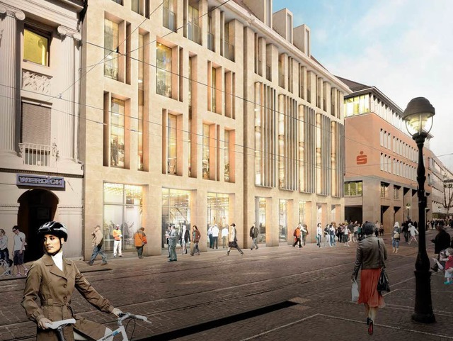 Eine Initiative fordert die Sparkasse ...Neubau in der Innenstadt zu errichten.  | Foto: Treubau, SBB, Sparkasse