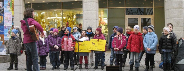 Die Klasse 2a der Grundschule Fahrnau trug Weihnachtslieder in Lrrach vor.  | Foto: Schule