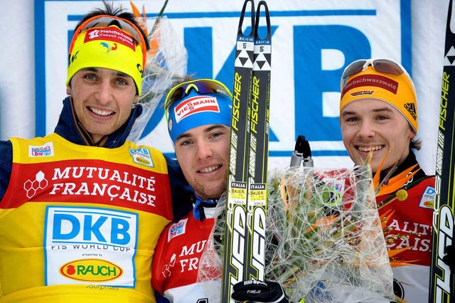 Alessandro Pittin (M) kam auf Platz 1,...r Breitnauer Fabian Riele auf Rang 3.  | Foto: AFP