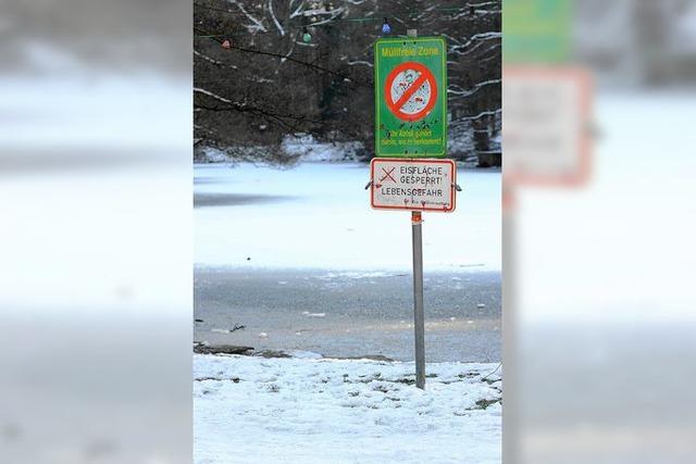 Dnnes Eis auf dem Waldsee – Stadt warnt mit Versptung