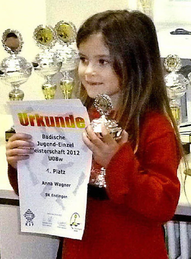 Badische Schachmeisterin in der Klasse U8 wurde Anna Wagner aus Vogtsburg.  | Foto: privat