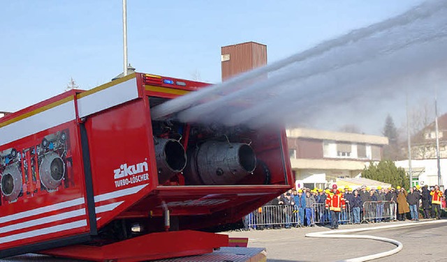 Zwei Flugzeugturninenwerfen pro Minute 8000 Liter Wasser aus  | Foto: Rolf Reimann