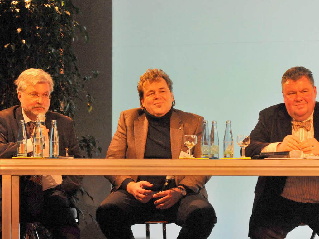 BZ-Herausgeber Christian Hodeige (rechts) und Christian Hiss, Vorstand der Regionalwert AG, stellten sich den Fragen von BZ-Chefredakteur Thomas Hauser