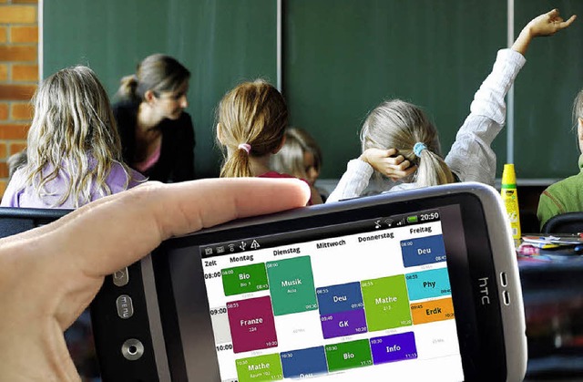 Der Stundenplan  auf dem Smartphone &#...genheit ist. Dies erfordert Umdenken.   | Foto: Anselm Buhoff/dpa (Fotomontage)